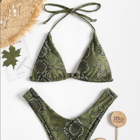 green snakeskin bathing suit
